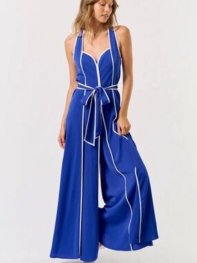 Lavalon Royal Blue Wide-Leg Jumpsuit with Contrast Trim NWT